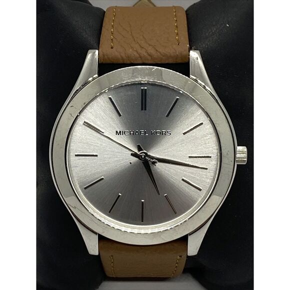 Michael Kors Runway MK-3178 Women's Brown Leather Analog Silver Dial Watch EY103 - Picture 2 of 12